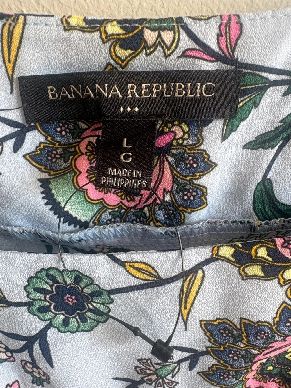 Banana Republic Floral Puff Sleeve Square Neck Blouse Blue Pink‎ Large